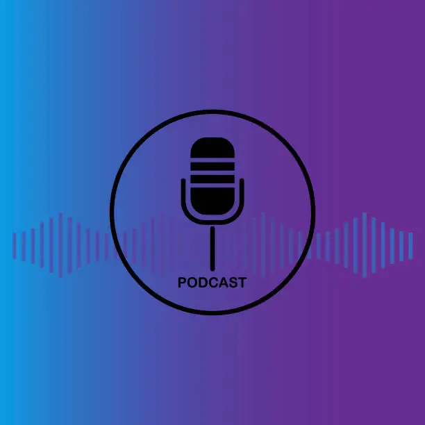 Vector illustration of Microphone sound wave blue, great design. Podcast concept. Vector sound wave. Stock image. EPS 10.