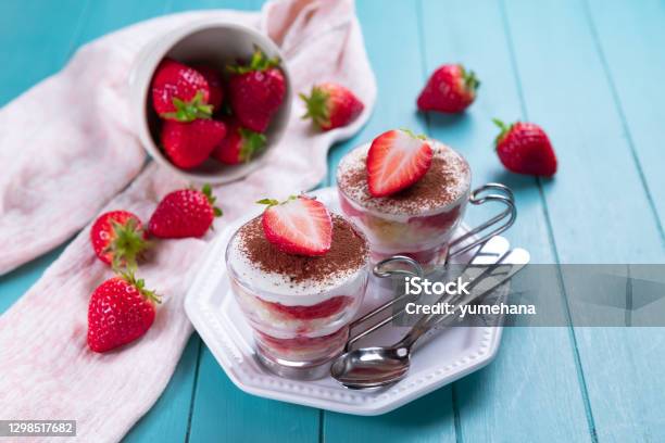 Strawberry Tiramisu Stock Photo - Download Image Now - Strawberry, Tiramisu, Parfait