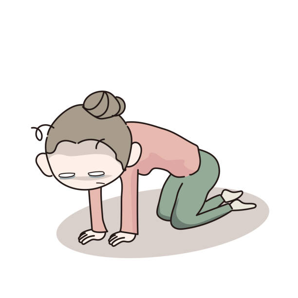 Stressed woman kneeling - vector image Illustration of a person made of vector. sick leave cartoons stock illustrations