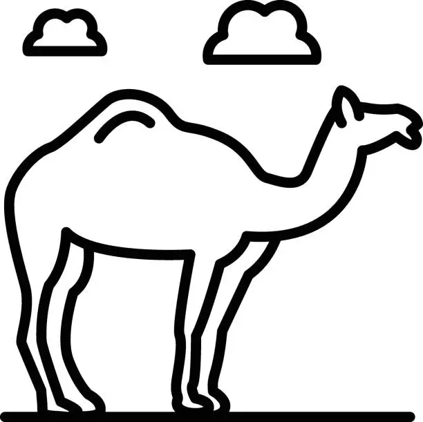 Vector illustration of Camel with Clouds in desert Concept Vector Icon Design, Arab culture and traditions Symbol on white background, Islamic and Muslim practices Sign,