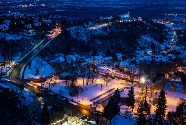 istock Pecs city at night from above in blue hour 1298526456