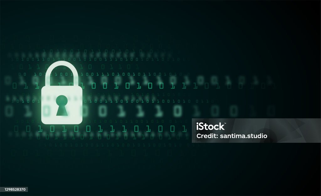 Digital Lock Guard Sign Binary Code Number Cyber Data Background Vector ...