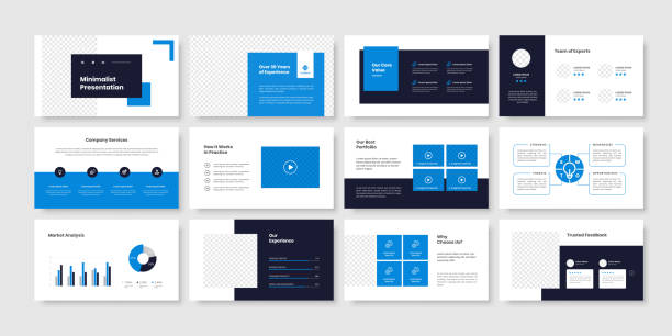 Business minimal slides presentation template Business minimal slides presentation template blue powerpoint template stock illustrations