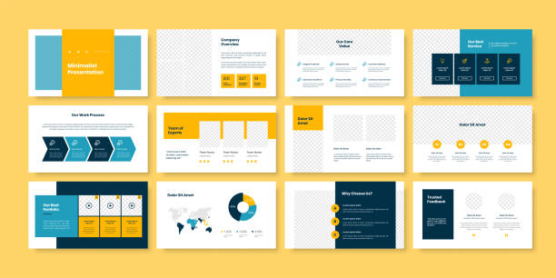 stockillustraties, clipart, cartoons en iconen met presentatiesjabloon voor minimale dia's voor bedrijven - brochure