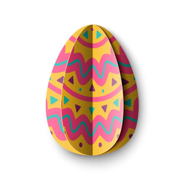 istock Easter multicolor Egg with ornament in cut paper style isolated on white background. Colored paper origami technique and trendy design. Vector illustration 1298542658
