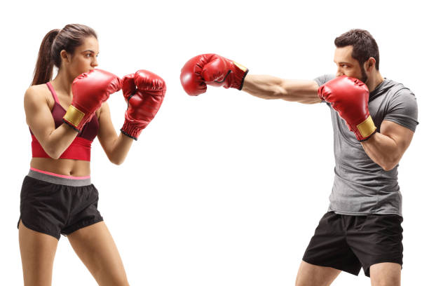 istock Young man and woman training box 1298544593