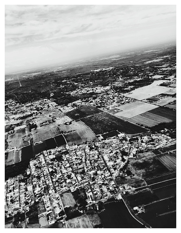 Black and white Aerial view