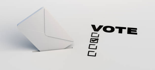 Election banner with envelope entering the ballot box and the text vote with check boxes. Abstract. 3d illustration.