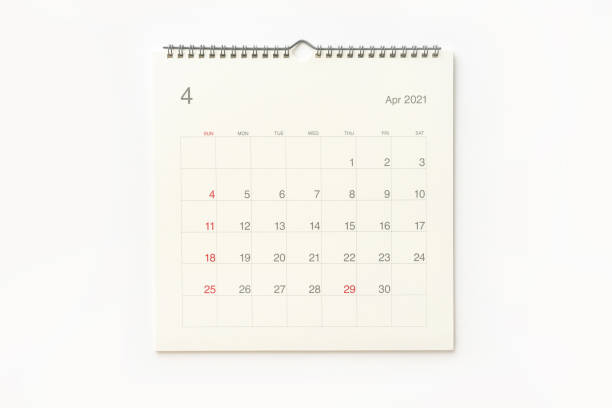April 2021 calendar page on white background. April 2021 calendar page on white background. Calendar background for reminder, business planning, appointment meeting and event. wall calendar stock pictures, royalty-free photos & images