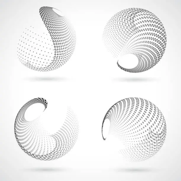 Vector illustration of Monochrome Sphere,Half Tone Polka Dots Pattern Icon collection