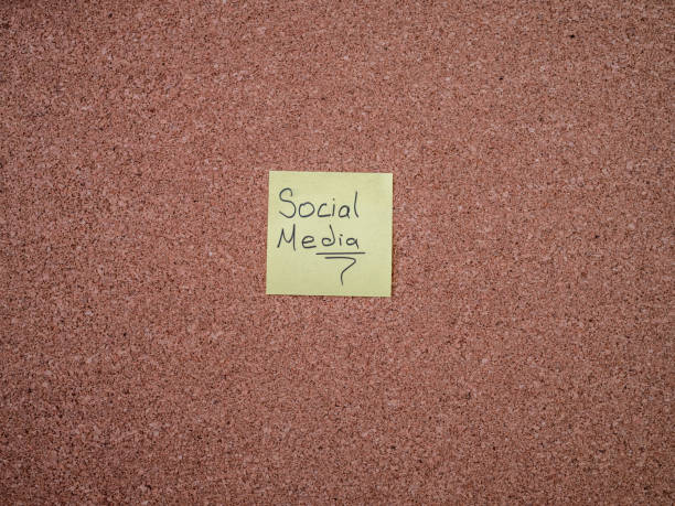 istock Yellow sticky note with social media handwritten on cork board 1298551327