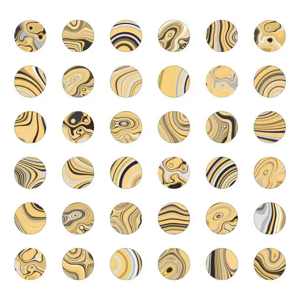 Vector illustration of Yellow stripes circle buttons icon collection for design