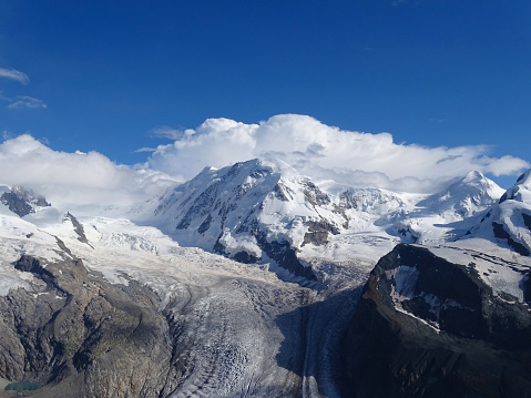The Monte Rosa mountain massif near Zermatt on the border between Italy and Switzerland
