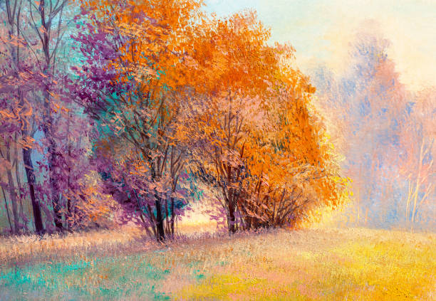 istock Oil painting landscape, colorful trees. Hand Painted Impressionist. 1298559141