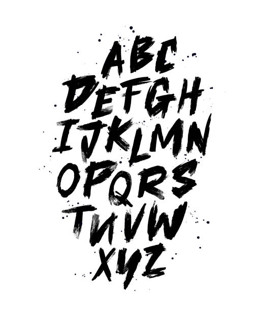 Vector Hand Drawn Alphabet Font Painted Letters Stock Illustration - Download Image Now -