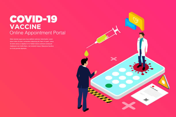 istock Isometric design. Coronavirus or Covid-19 vaccine online appointment portal concept stock illustration 1298559575