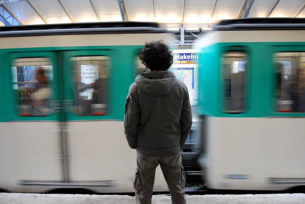man on the subway in Paris stock photo