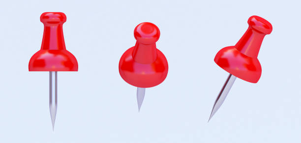 istock Realistic red push pins. pinned office thumbtack and paper push pin, 1298568748