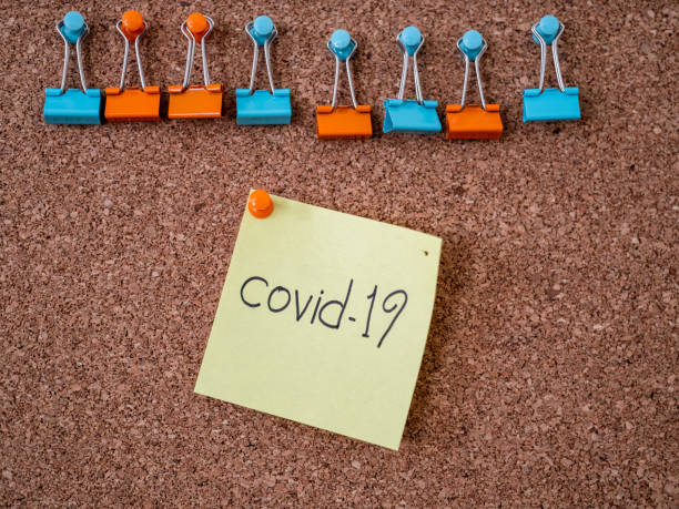 istock Adhesive note with covid 19 text on a bulletin board 1298569751
