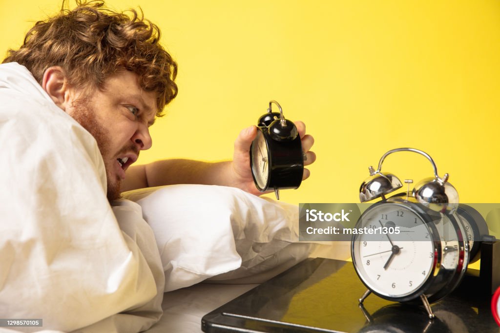 Staring At Clock Rage Man Wakes Up And Hes Mad At Clock Ringing Switches It Off Screaming ...