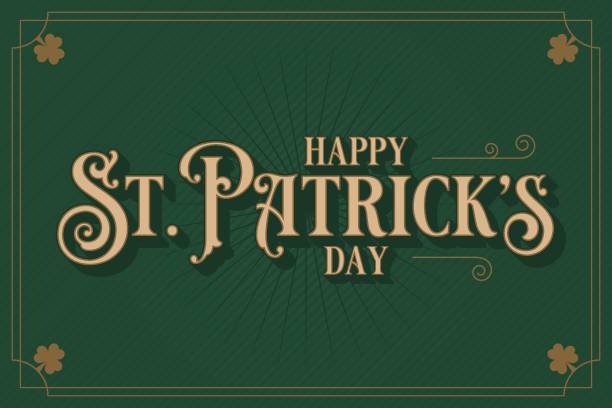 illustrazioni stock, clip art, cartoni animati e icone di tendenza di biglietto del giorno di patrick. lettere di patrick su sfondo verde - cultura irlandese