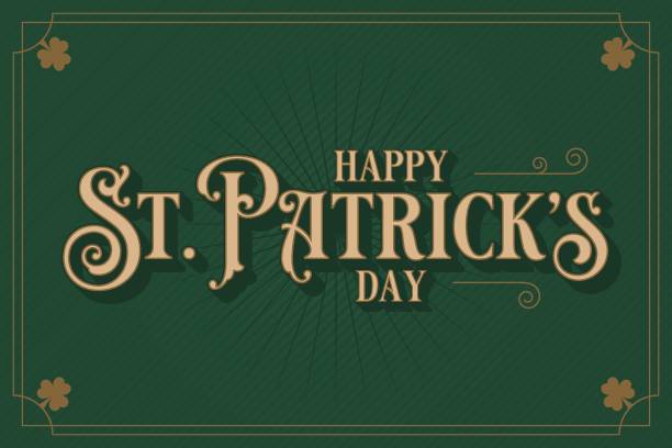 ilustrações de stock, clip art, desenhos animados e ícones de patrick day card. patrick lettering on green background - st patricks day