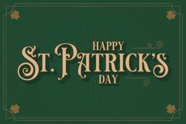 Vector illustration of Patrick day card. Patrick lettering on green background