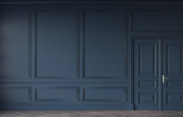 istock Dark blue wall, doors and parquet in classic style 1298574704