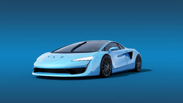istock blue sportscar front view isolated on blue 1298578900