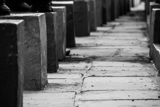 Path in a temple to view the Idols(known as lingams) of god Shiva in a temple, Kolar, India. Selective focus