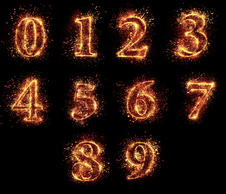 A set of figures (0,1,2,3,4,5,6,7,8,9) spark is isolated on black background