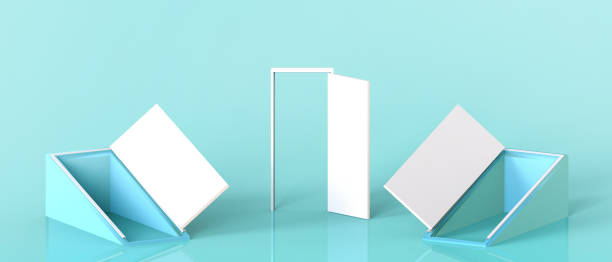 istock Creative idea Open Door Different simplicity and Concept inspiration Display Design on Green Background.Industry - 3d rendering 1298589100