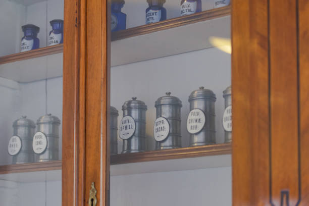 istock Shelves with cans in an old pharmacy 1298595669