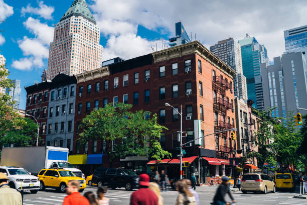 istock Picturesque cityscape with traffic on road 1298597324