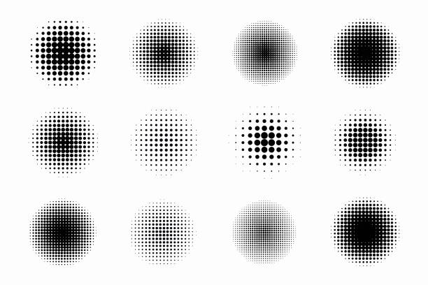 ilustrações, clipart, desenhos animados e ícones de pop art comic estilo gradiente círculo halftone set vector isolado em fundo branco - halftone