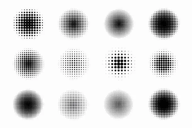 Vector illustration of Pop art comic style gradient circle halftone set Vector isolated on white background