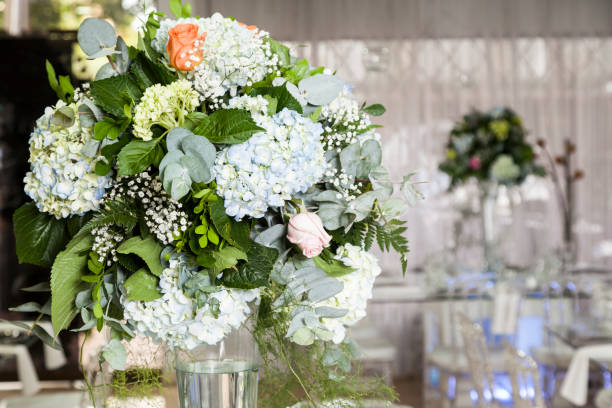 istock Social events room decorated with hydrangea flowers. 1298599591