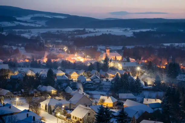 Photo of A small town during heavy snow fall (Bakonybel Hungary)