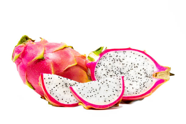 istock Fresh whole and sliced dragonfruit isolated on white background 1298610394