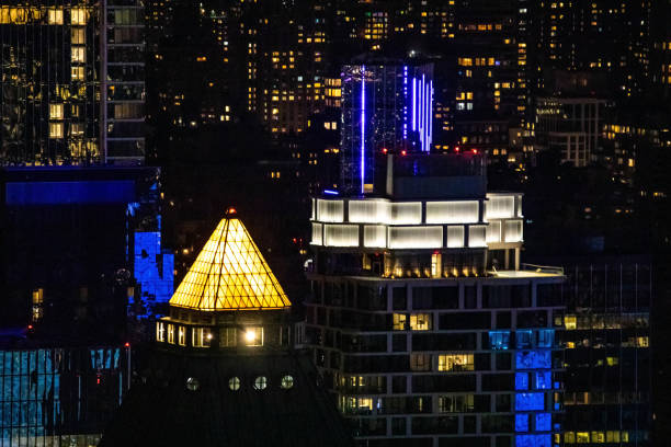 Scenic view of Manhattan downtown scyscrapers at night
