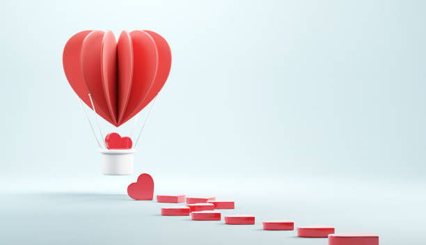 istock 3d balloon flying with heart, Valentine's day concept, 3d render. 1298614682