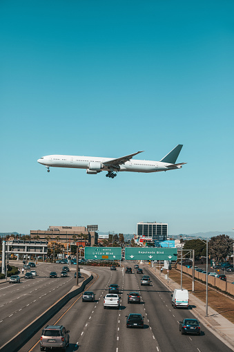 International flight landing in Los Angeles LAX airport