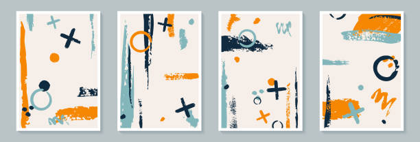istock Creative minimalist hand draw Abstract art background with stain and shape, brush strokes elements vector EPS10. Design for wall decoration, postcard, poster or brochure 1298615385
