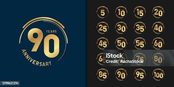 Satz Von Premiumjubiläumslogo Goldene Jubiläumsfeier Emblem Design Stock Vektor Art und mehr Bilder von Jahrestag