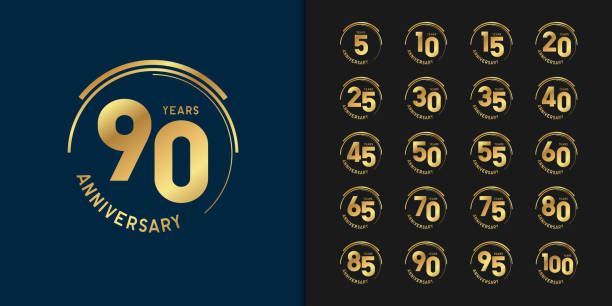 illustrations, cliparts, dessins animés et icônes de ensemble de logotype anniversaire premium. conception d’emblème de célébration d’anniversaire d’or - number 70