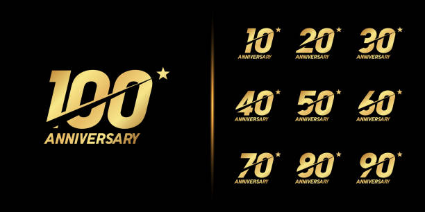 ilustrações de stock, clip art, desenhos animados e ícones de set of premium anniversary logotype. golden anniversary celebration emblem design - número 100