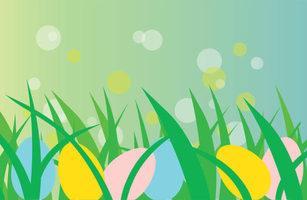bildbanksillustrationer, clip art samt tecknat material och ikoner med färgglada påskägg i ett grönt frodigt gräs - easter egg