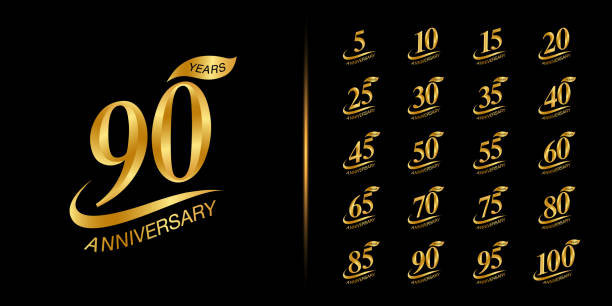 illustrazioni stock, clip art, cartoni animati e icone di tendenza di set di logo tipo di anniversario premium. design emblema celebrazione anniversario d'oro - number 45