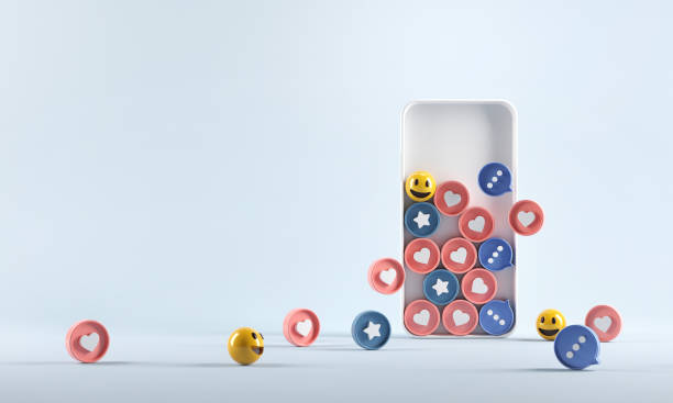 Increase icon (heart, love, follow, like) in smartphone. Social media successful marketing strategies. Increase icon (heart, love, follow, like) in smartphone. Social media successful marketing strategies, 3d render. copy space. heart emoji phone stock pictures, royalty-free photos & images