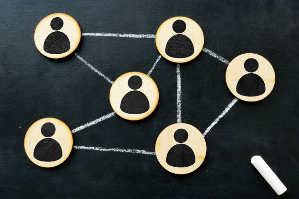 istock Organisation structure and social network concept. Connected by lines figurines. 1298629330